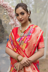 Mesmerizing Benarasi Silk Red Multi Color Saree