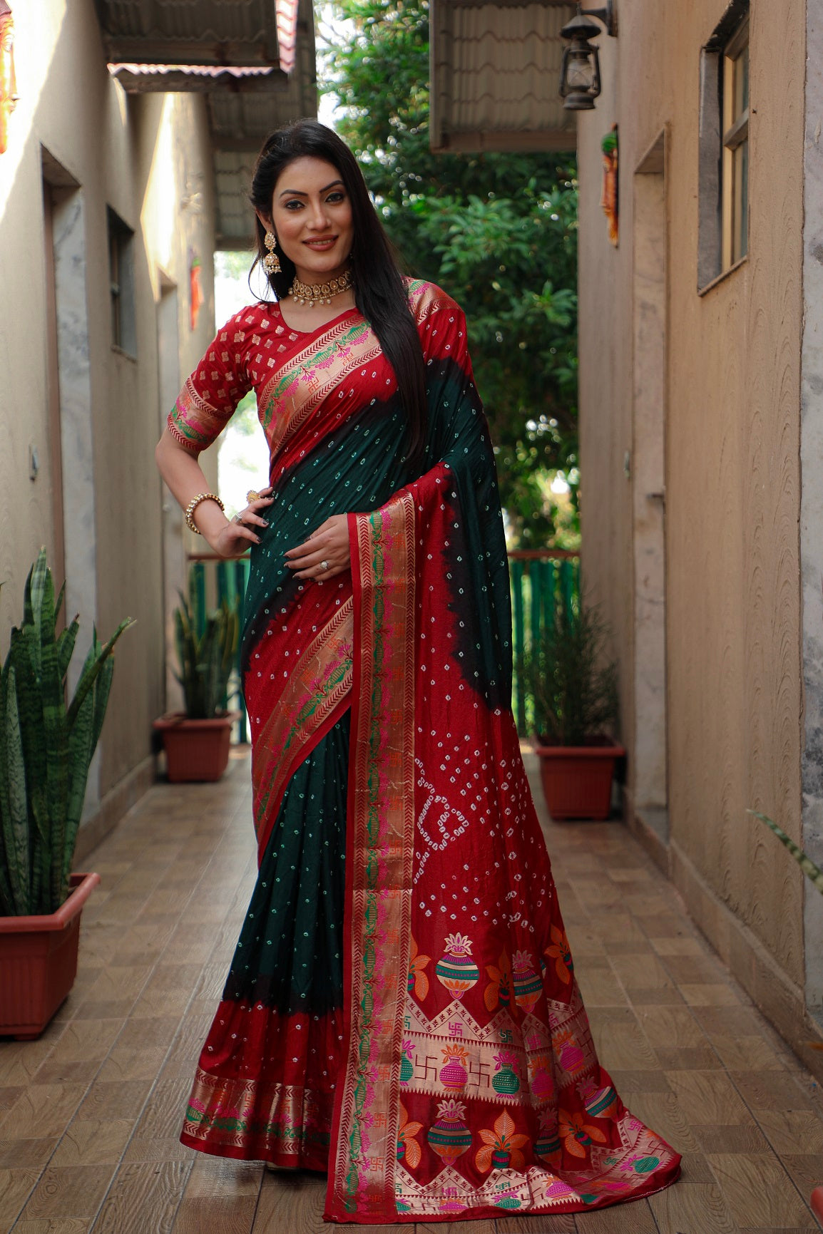 Pure Bandhej Silk Paithani Saree with Minakari Border