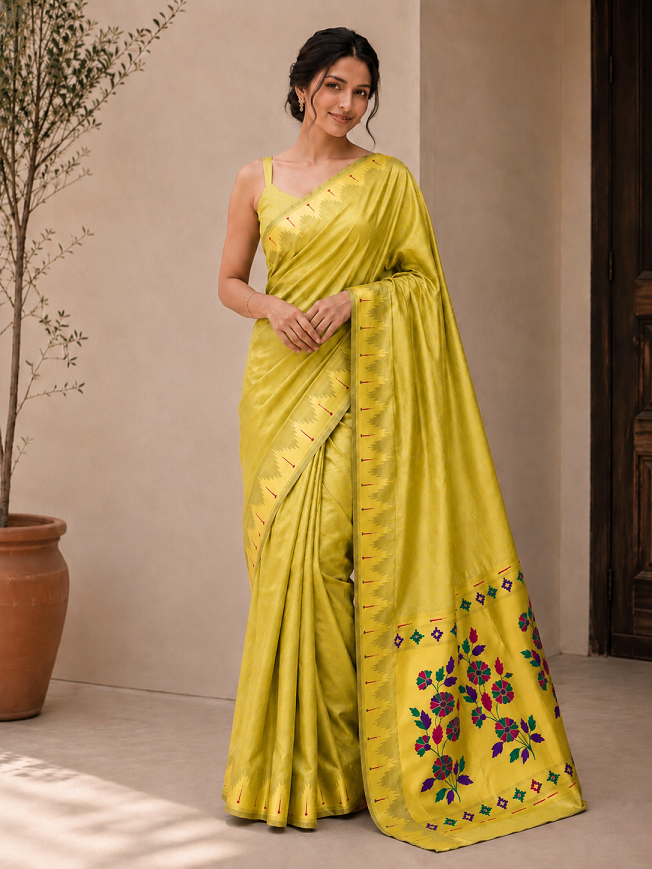 Bamboo Tissue Silk Paithani Saree with Meenakari Motifs