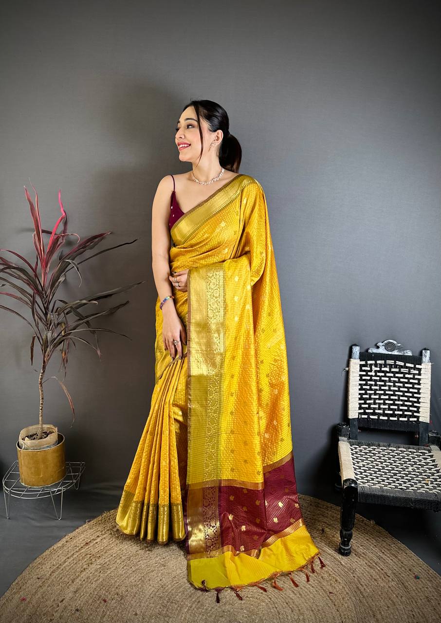 Banarasi Tissue Saree with Butti Weaving and Heavy Border