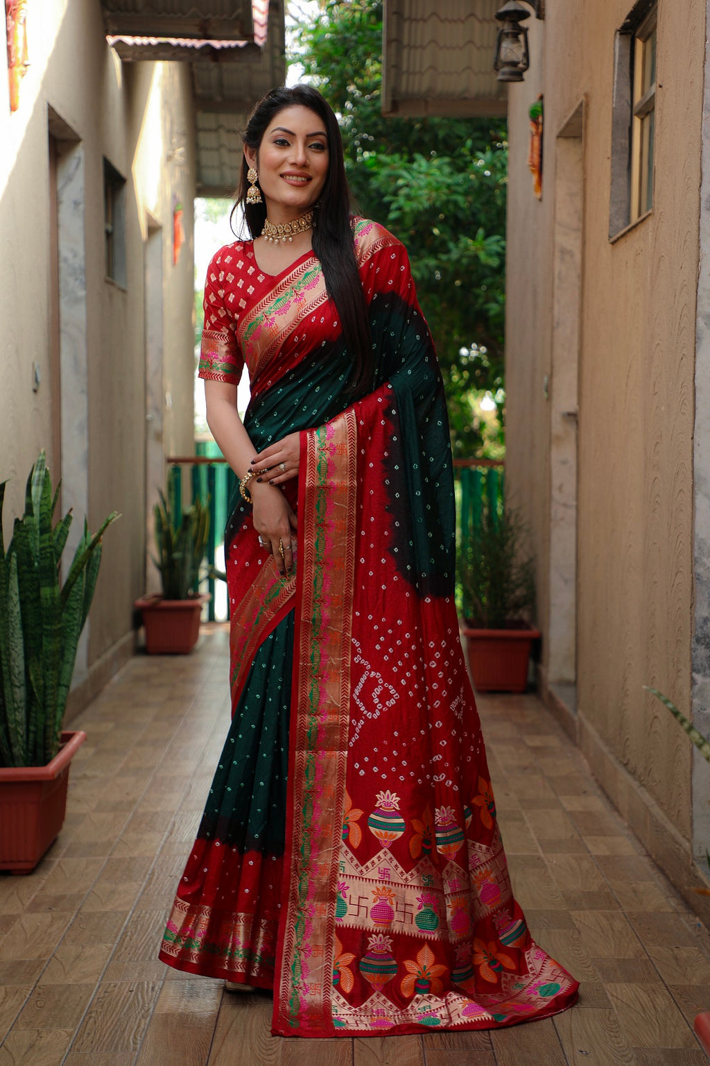 Pure Bandhej Silk Paithani Saree with Minakari Border