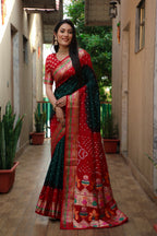 Pure Bandhej Silk Paithani Saree with Minakari Border