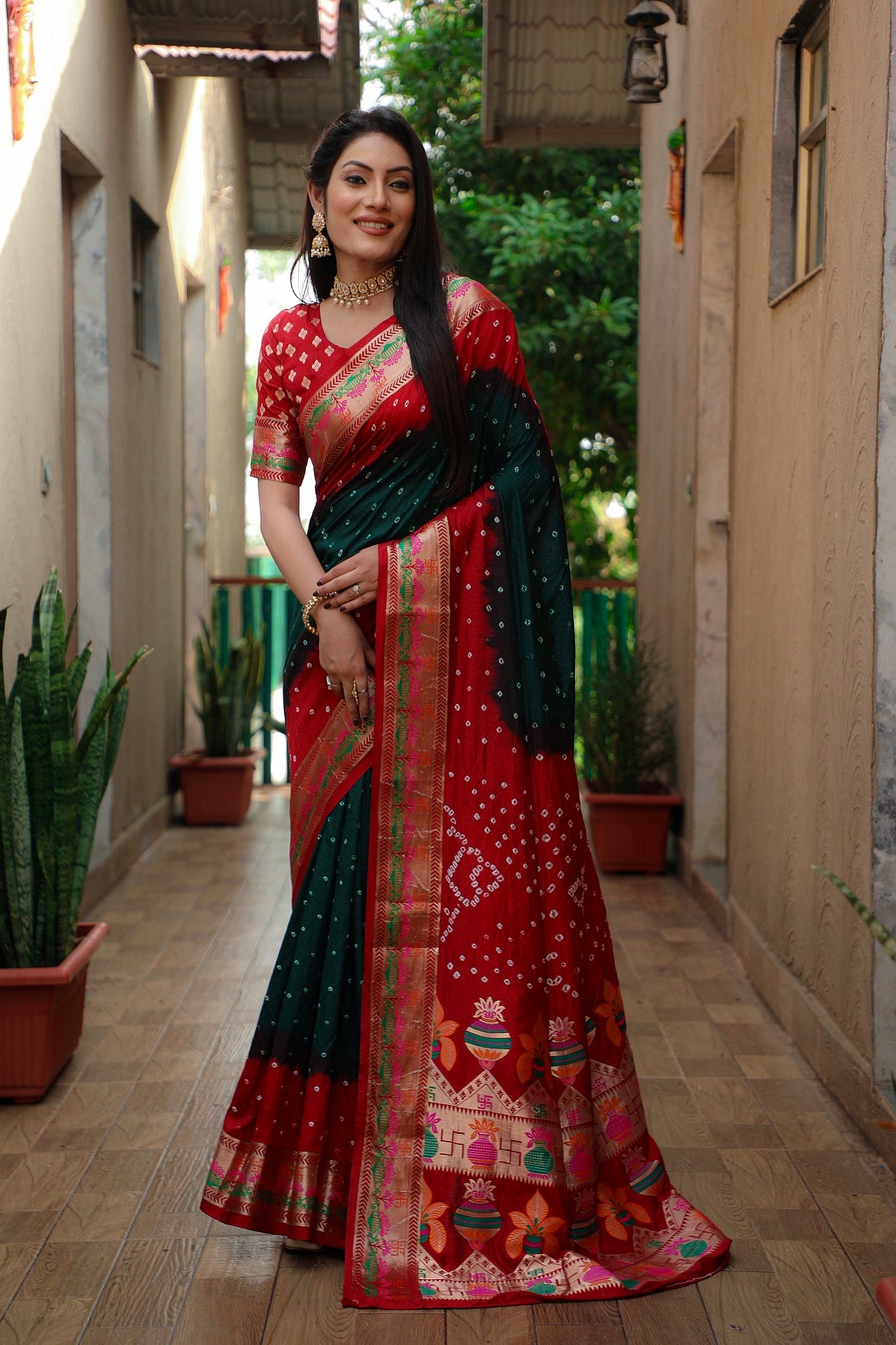 Pure Bandhej Silk Paithani Saree with Minakari Border