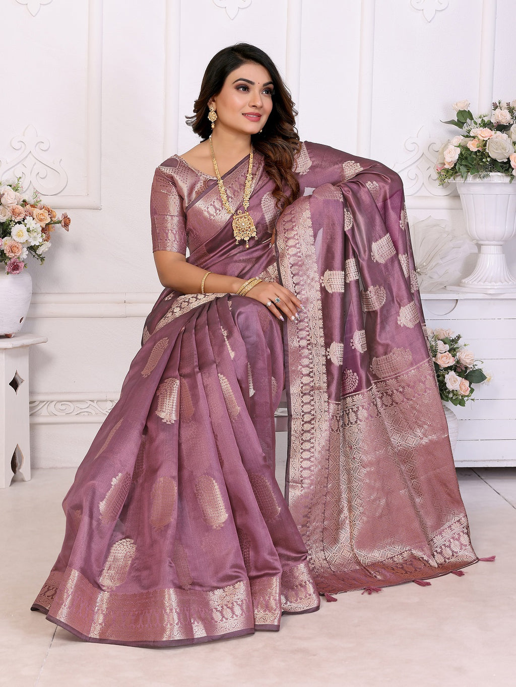 Soft Organza Silk Banarasi Saree with Butta Weaving