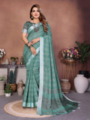 Linen Chex Weaving Saree with Jari Pallu