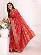 Bandhej Print Soft Satin Silk Saree with Zari Border