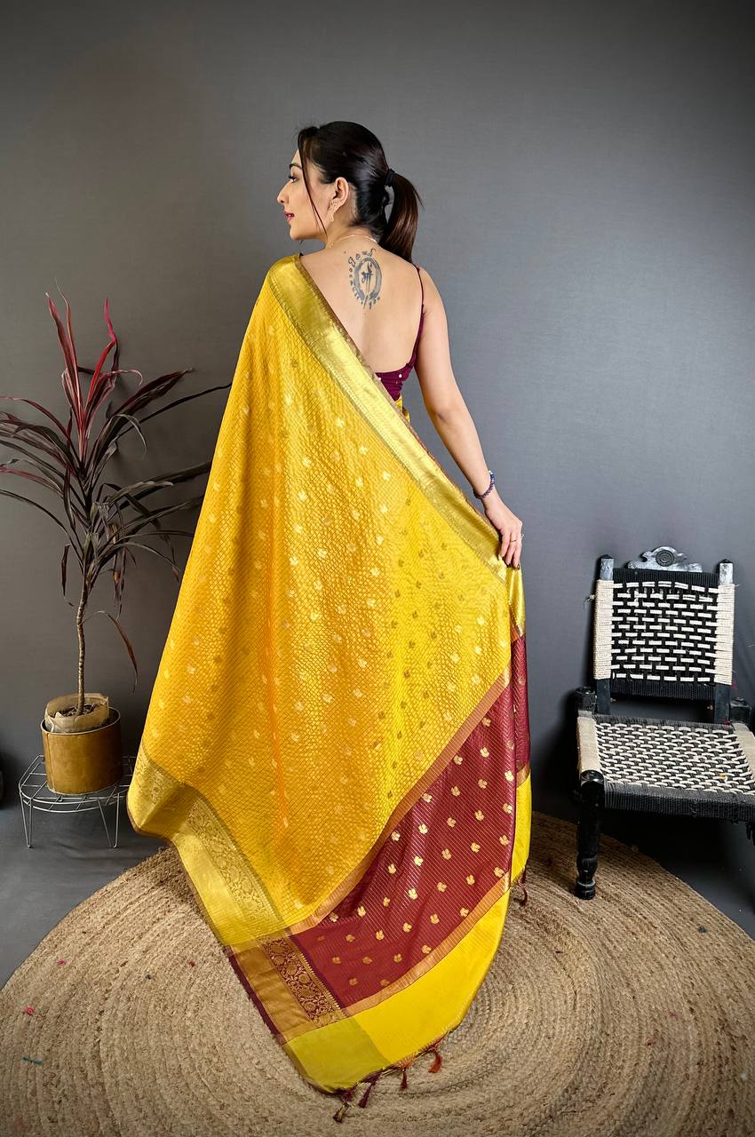 Banarasi Tissue Saree with Butti Weaving and Heavy Border