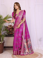 Dola Silk Bandhej Khadi Print Saree with Kanchi Border