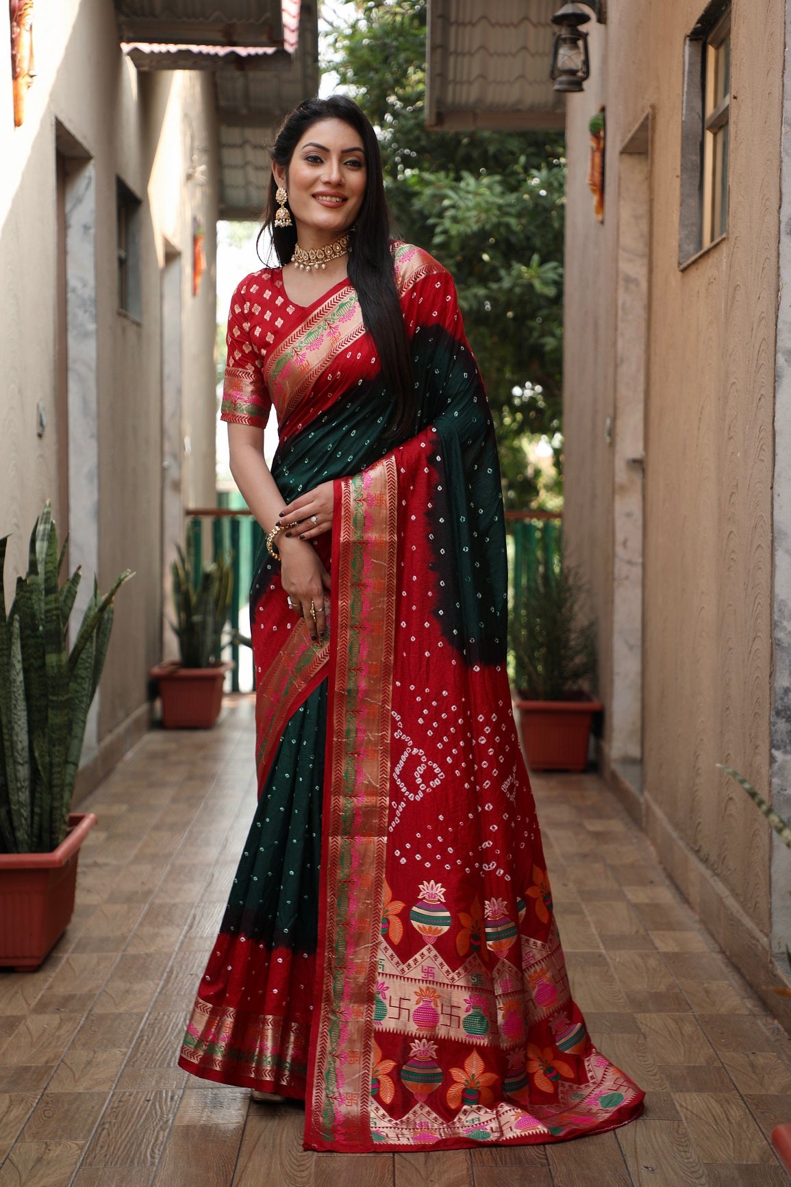 Pure Bandhej Silk Paithani Saree with Minakari Border