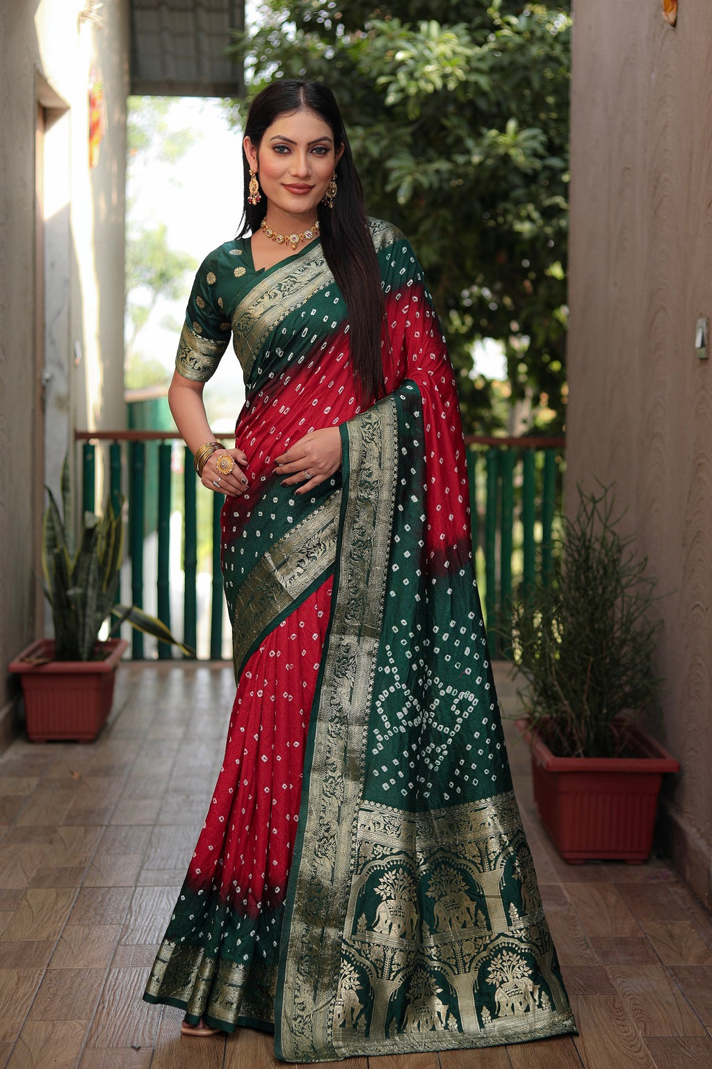 Pure Bandhej Silk Saree with Tissue Pallu