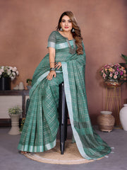Linen Chex Weaving Saree with Jari Pallu