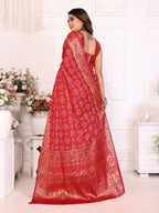 Bandhej Print Soft Satin Silk Saree with Zari Border