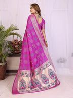 Dola Silk Bandhej Khadi Print Saree with Kanchi Border