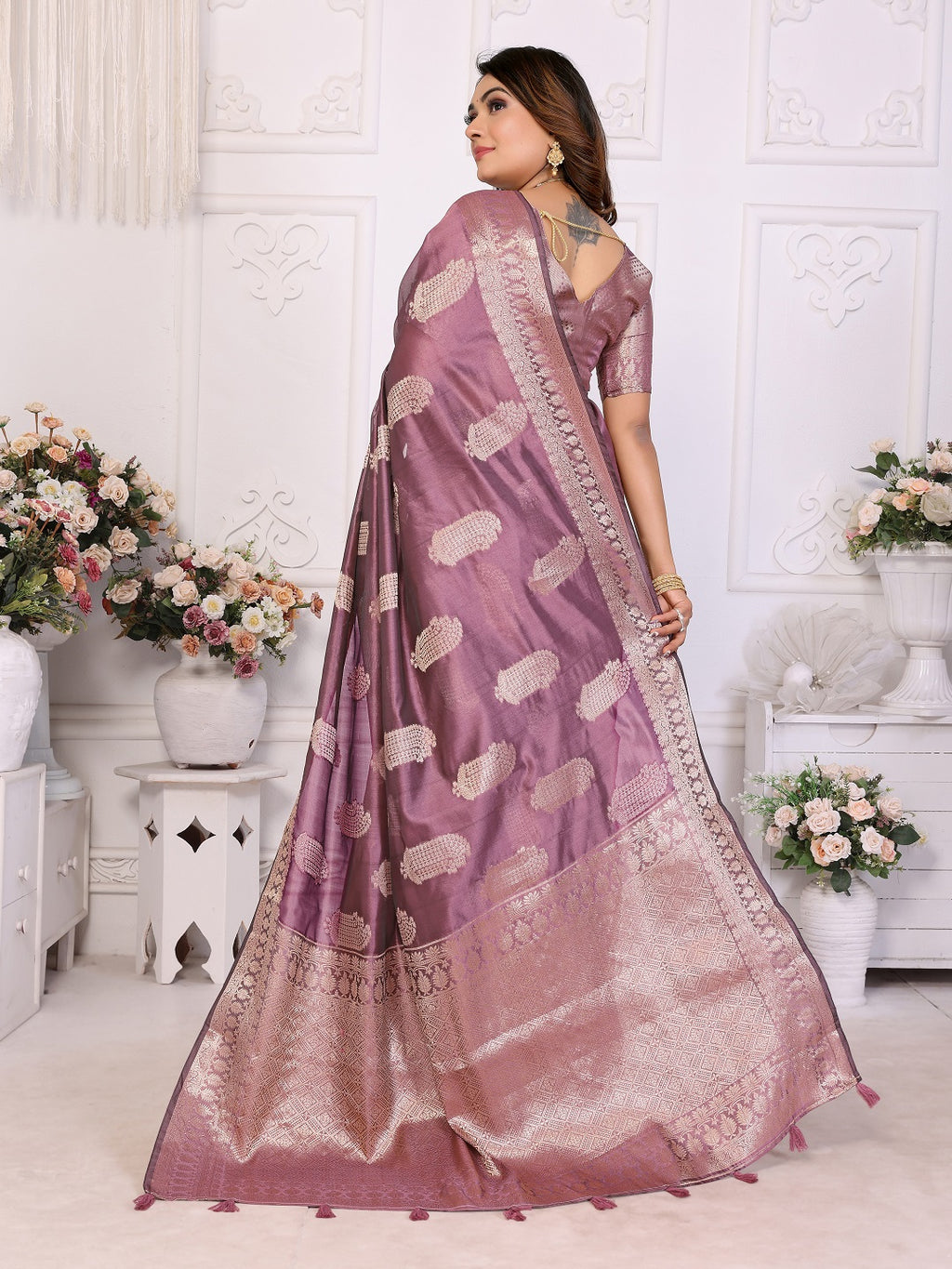 Soft Organza Silk Banarasi Saree with Butta Weaving