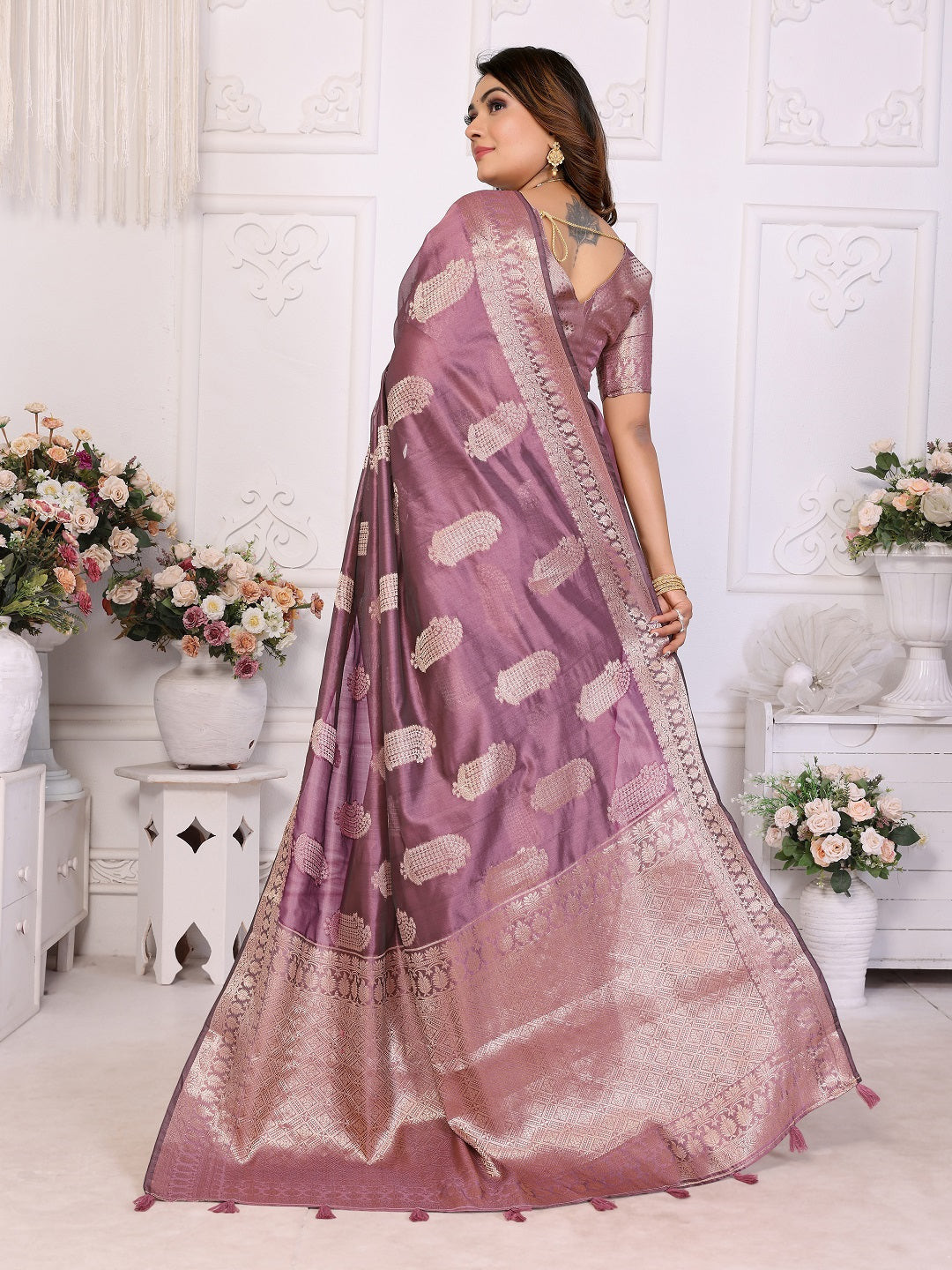 Soft Organza Silk Banarasi Saree with Butta Weaving