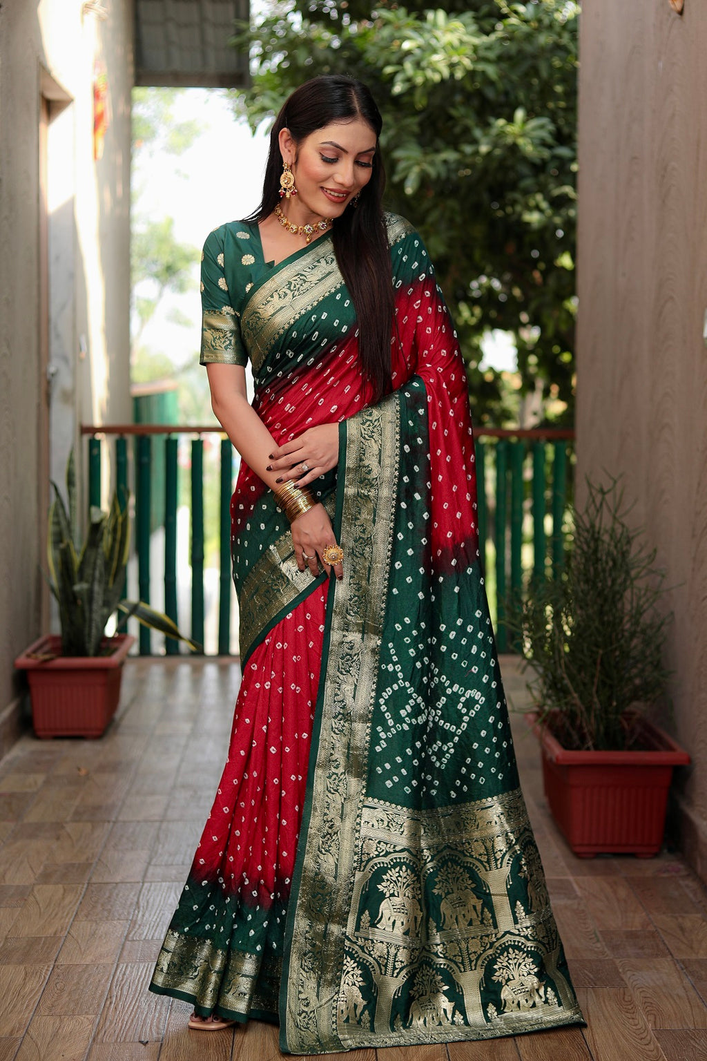 Pure Bandhej Silk Saree with Tissue Pallu
