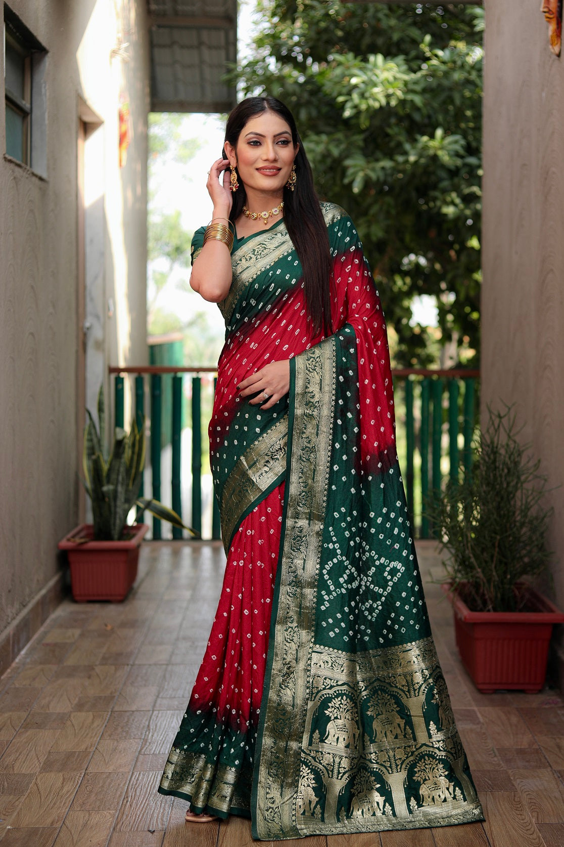 Pure Bandhej Silk Saree with Tissue Pallu