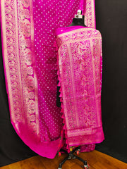 Unique Bandhej Kanjivaram Pink Color Silk Saree