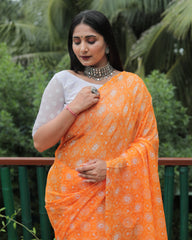 Classic Moss Georgette Orange Color Saree