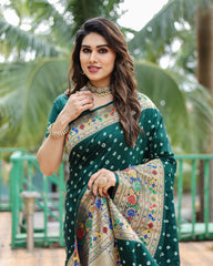 Glorious Paithani Bandhej Green Color Silk Saree