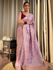 Trendy Jaquard Light Purple Color Silk Saree