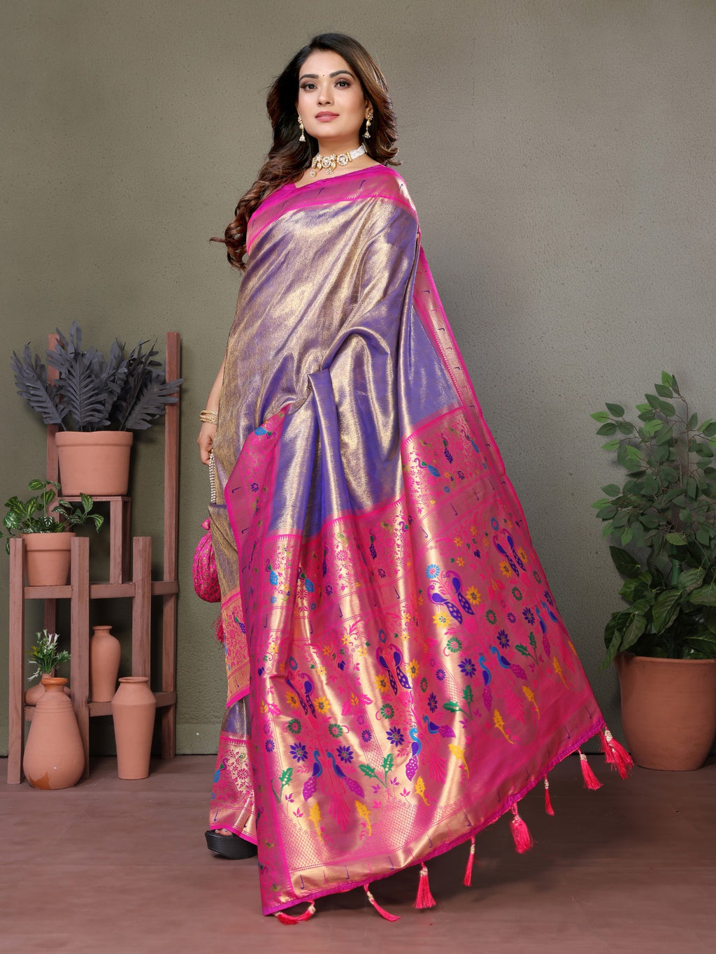 Banarasi Tissue Silk Saree with Paithani Border