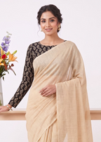 Elegant Khadi Cotton Saree with Stretchable Ajrak Print Blouse