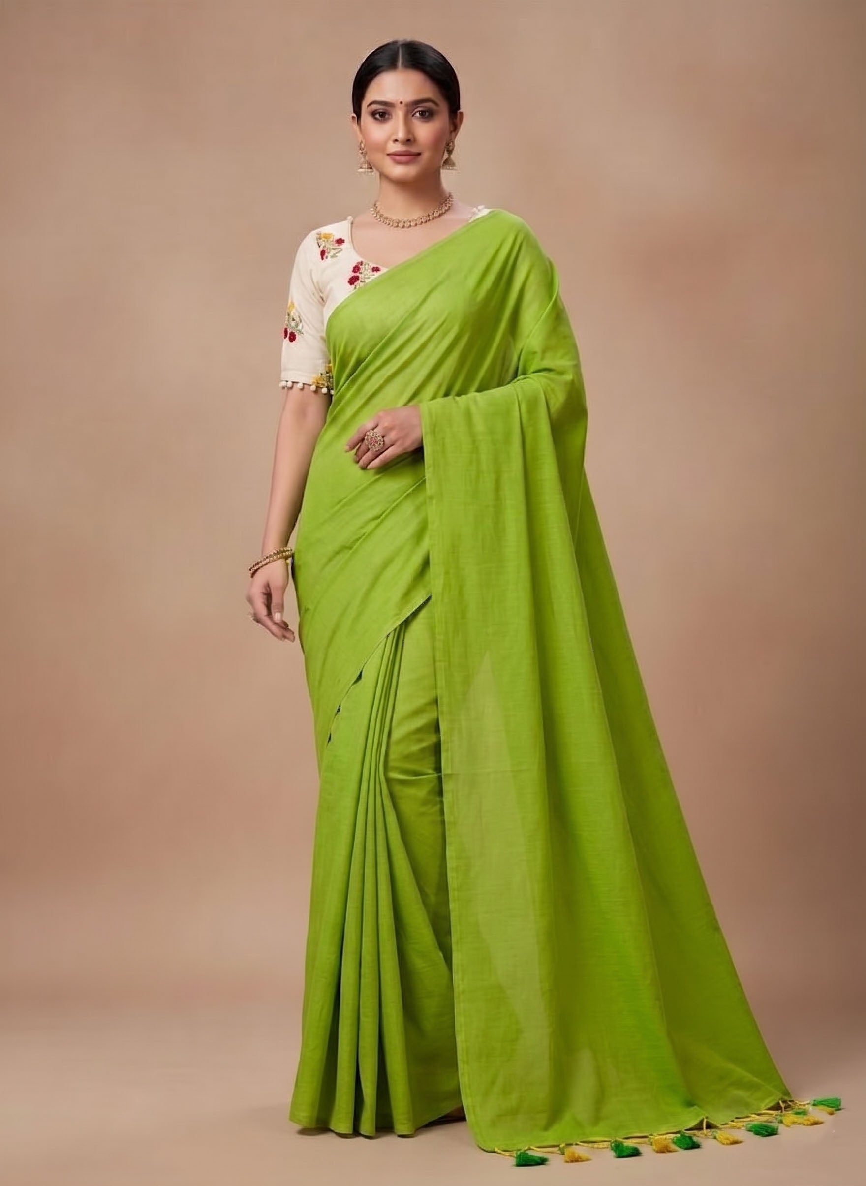 Elegant Khadi Cotton Saree with Embroidered Padded Blouse