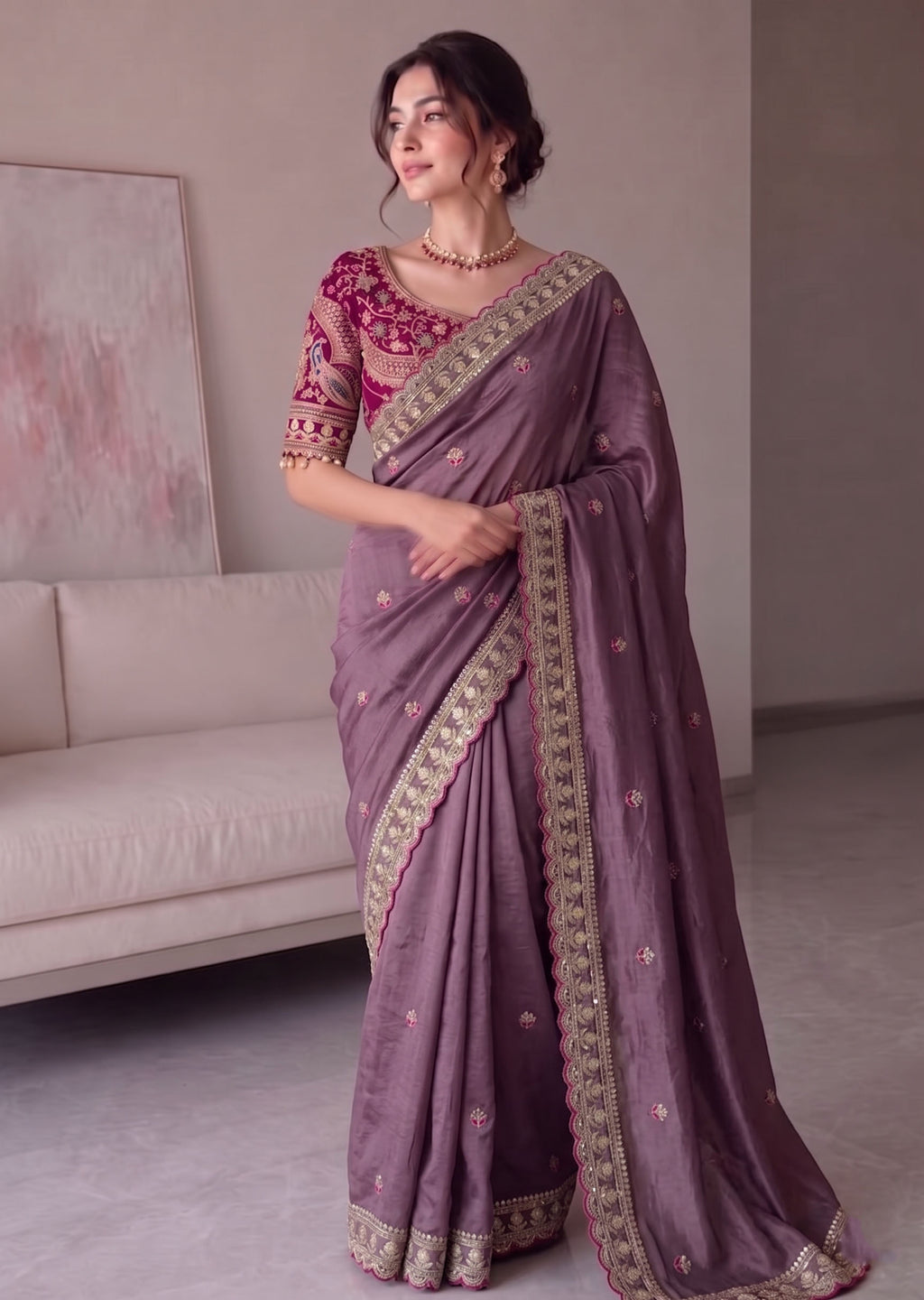 Rangoli Silk Embroidered Saree with Designer Stitched Blouse