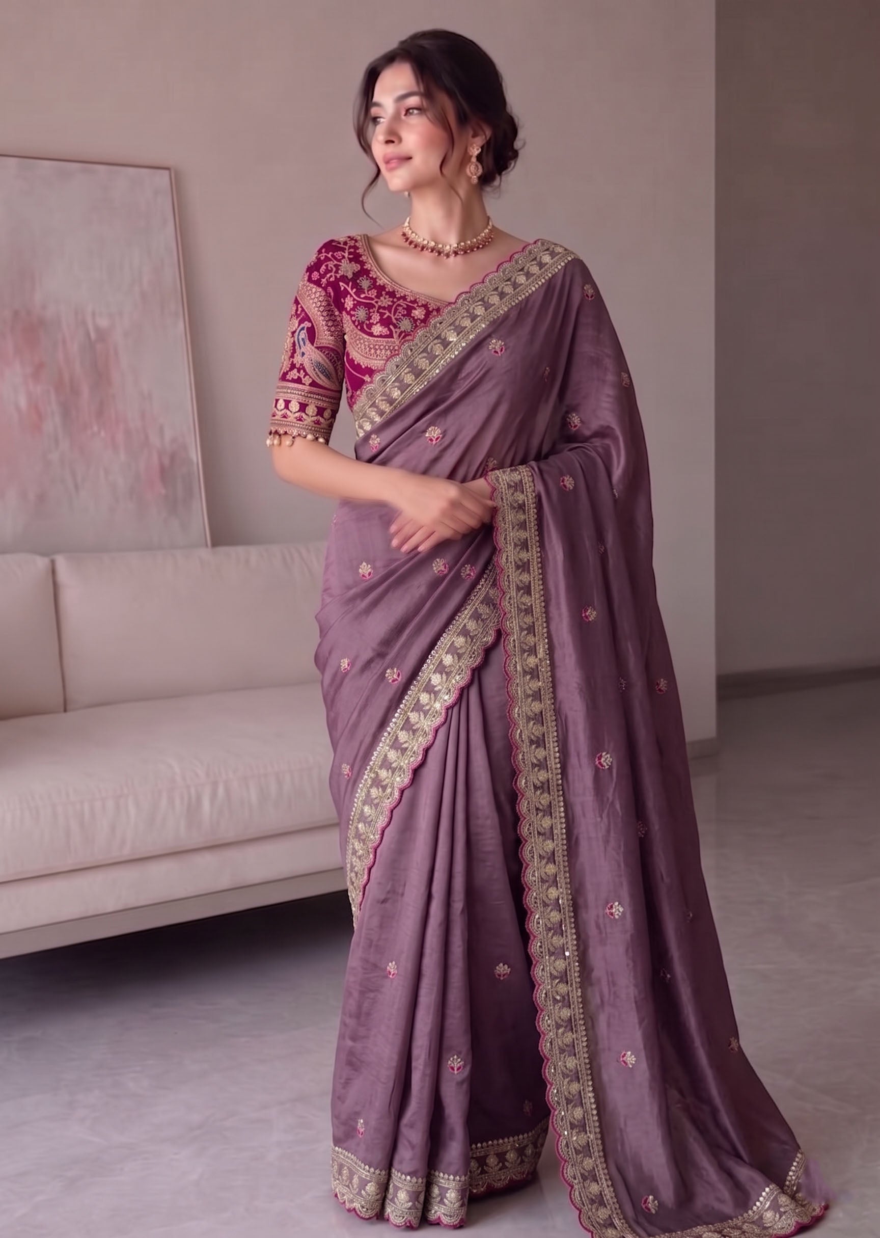 Rangoli Silk Embroidered Saree with Designer Stitched Blouse