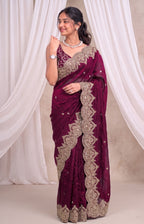 Premium Fandy Chiffon Saree with Sequins Zari Work