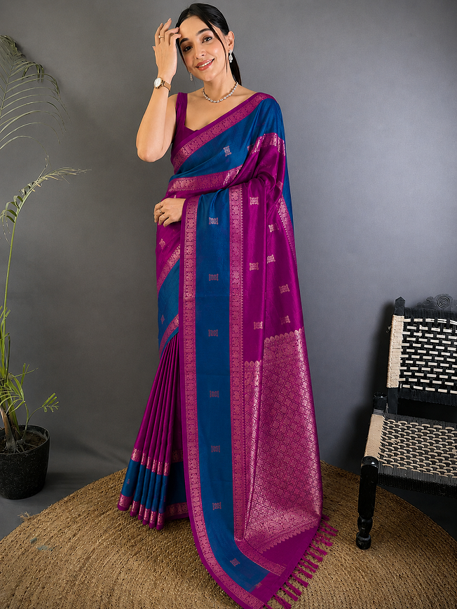Soft Silk Kanjivaram Saree with Copper Zari Weaving