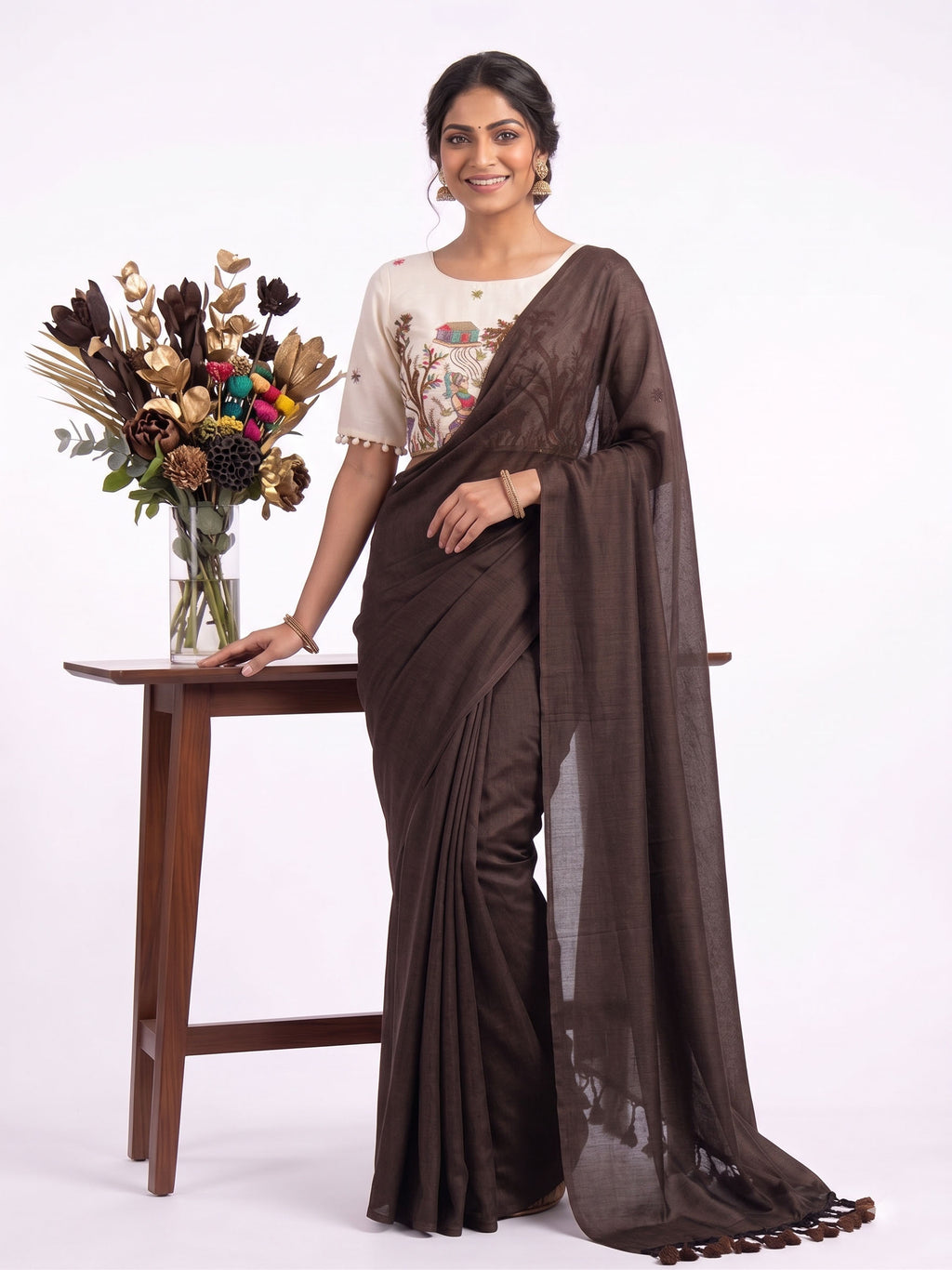 Khadi Cotton Designer Saree with Heavy Embroidered Blouse