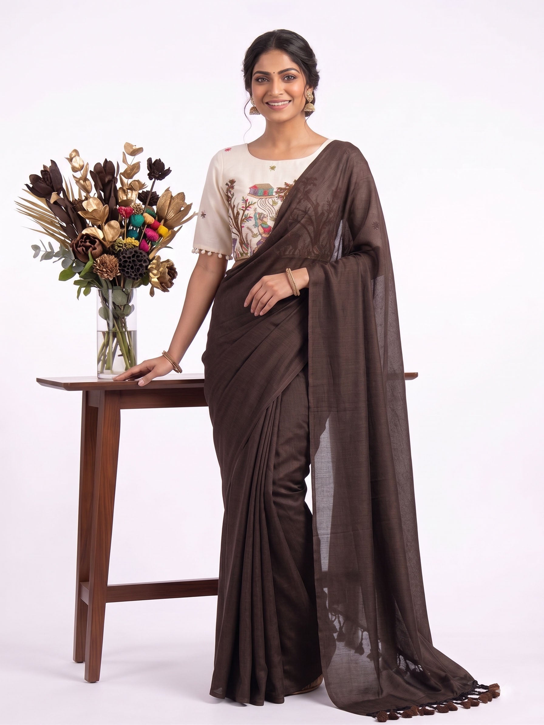 Khadi Cotton Designer Saree with Heavy Embroidered Blouse