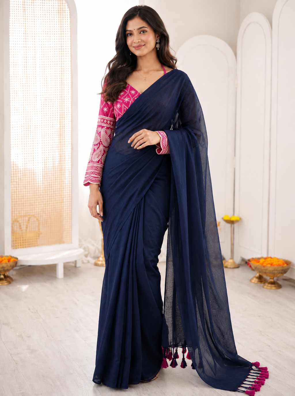Classic Khadi Cotton Saree with Chikankari Blouse
