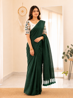 Elegant Khadi Cotton Saree with Designer Embroidered Padded Blouse