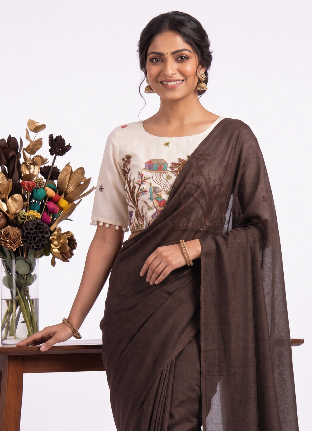 Khadi Cotton Designer Saree with Heavy Embroidered Blouse