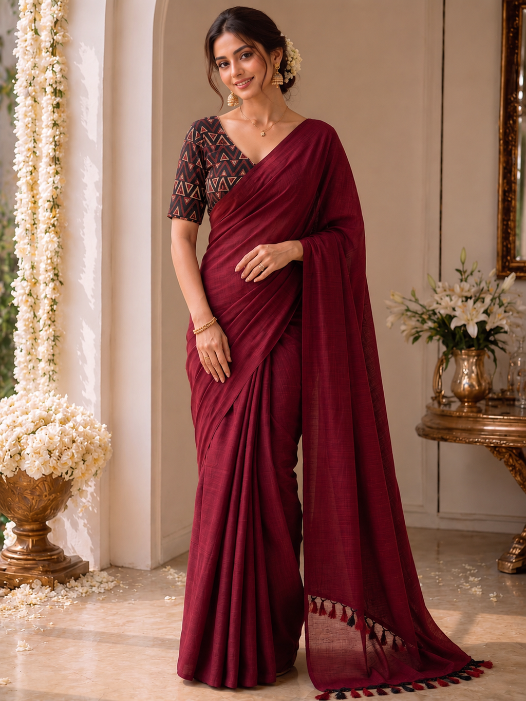 Handloom Khadi Cotton Saree with Magic Blouse