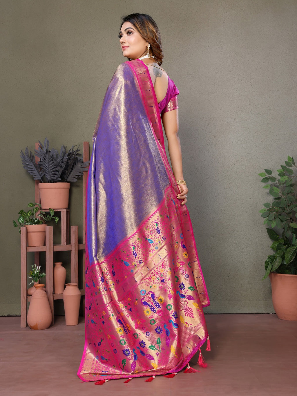 Banarasi Tissue Silk Saree with Paithani Border