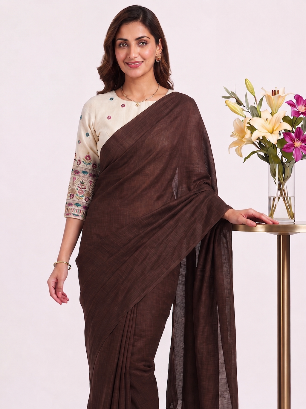 Classic Cotton Weave Saree With Stitched Blouse