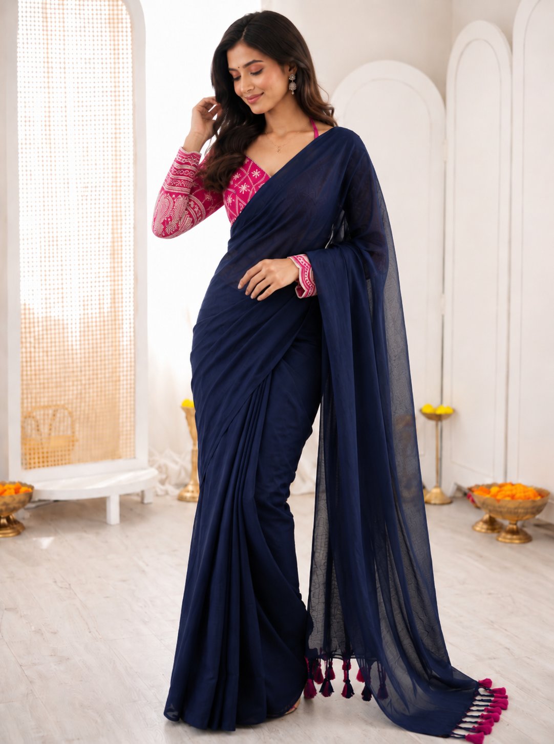 Classic Khadi Cotton Saree with Chikankari Blouse