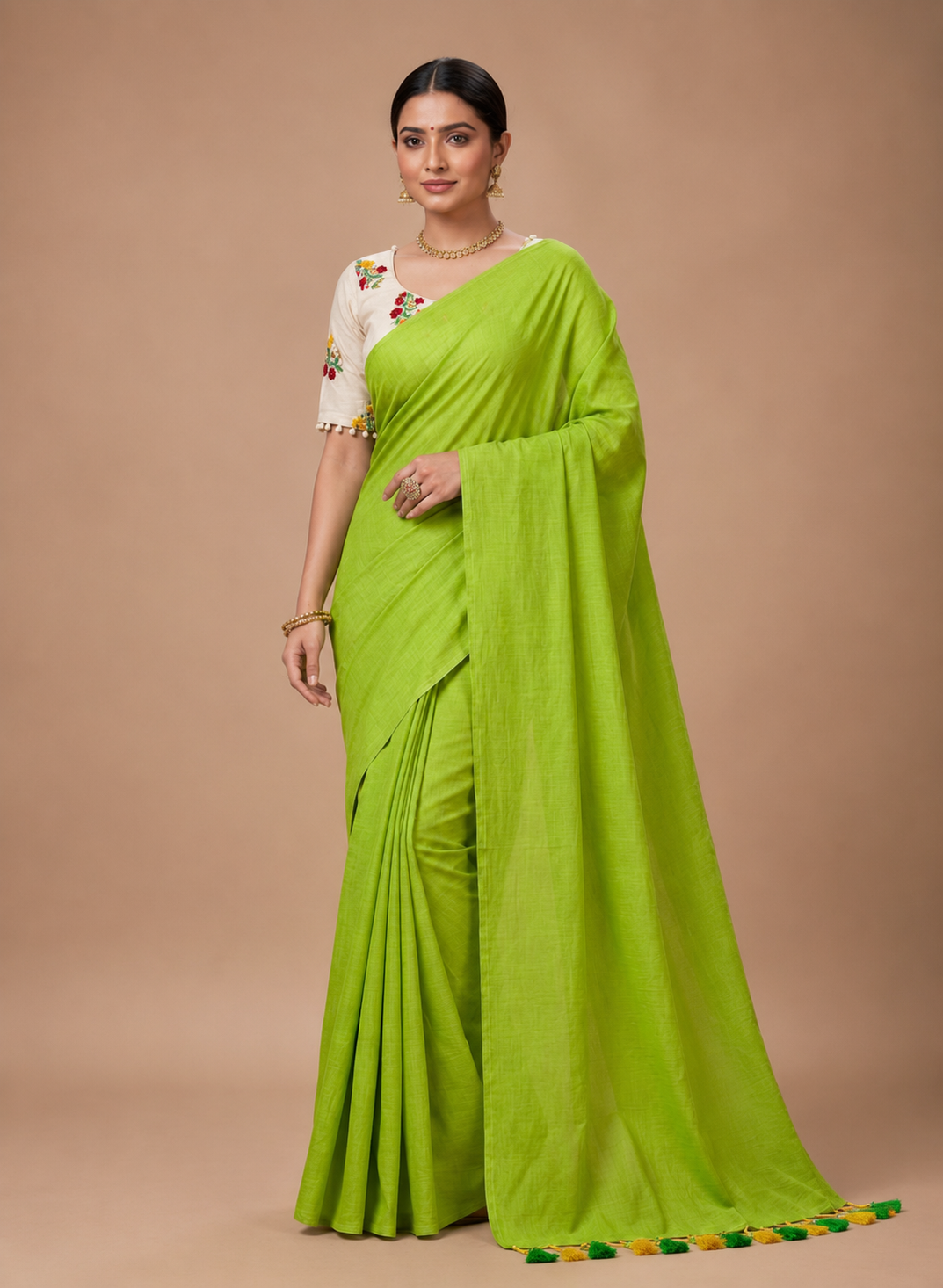 Elegant Khadi Cotton Saree with Embroidered Padded Blouse