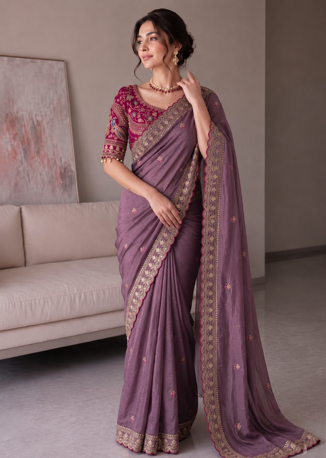 Rangoli Silk Embroidered Saree with Designer Stitched Blouse
