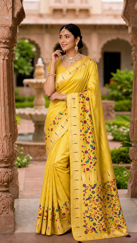 Tissue Silk Paithani Saree with Meenakari Pallu