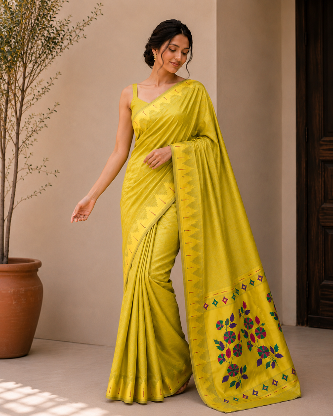 Bamboo Tissue Silk Paithani Saree with Meenakari Motifs