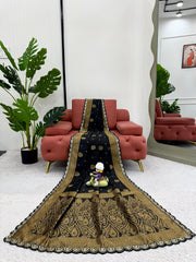 Stylish Kota Silk Jacquard Black Color Saree