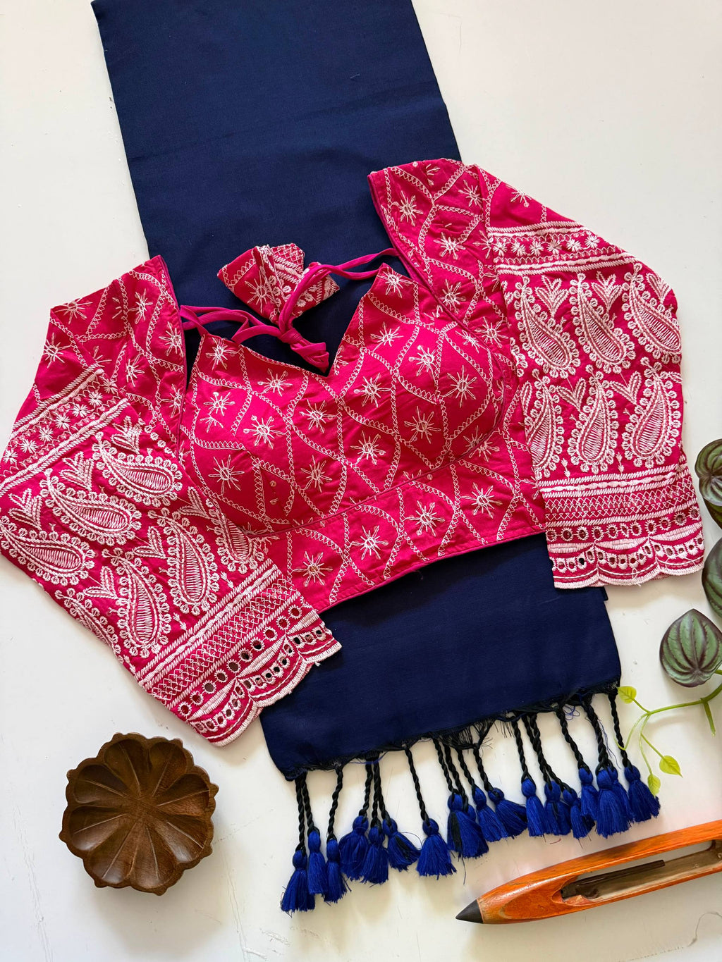 Classic Khadi Cotton Saree with Chikankari Blouse
