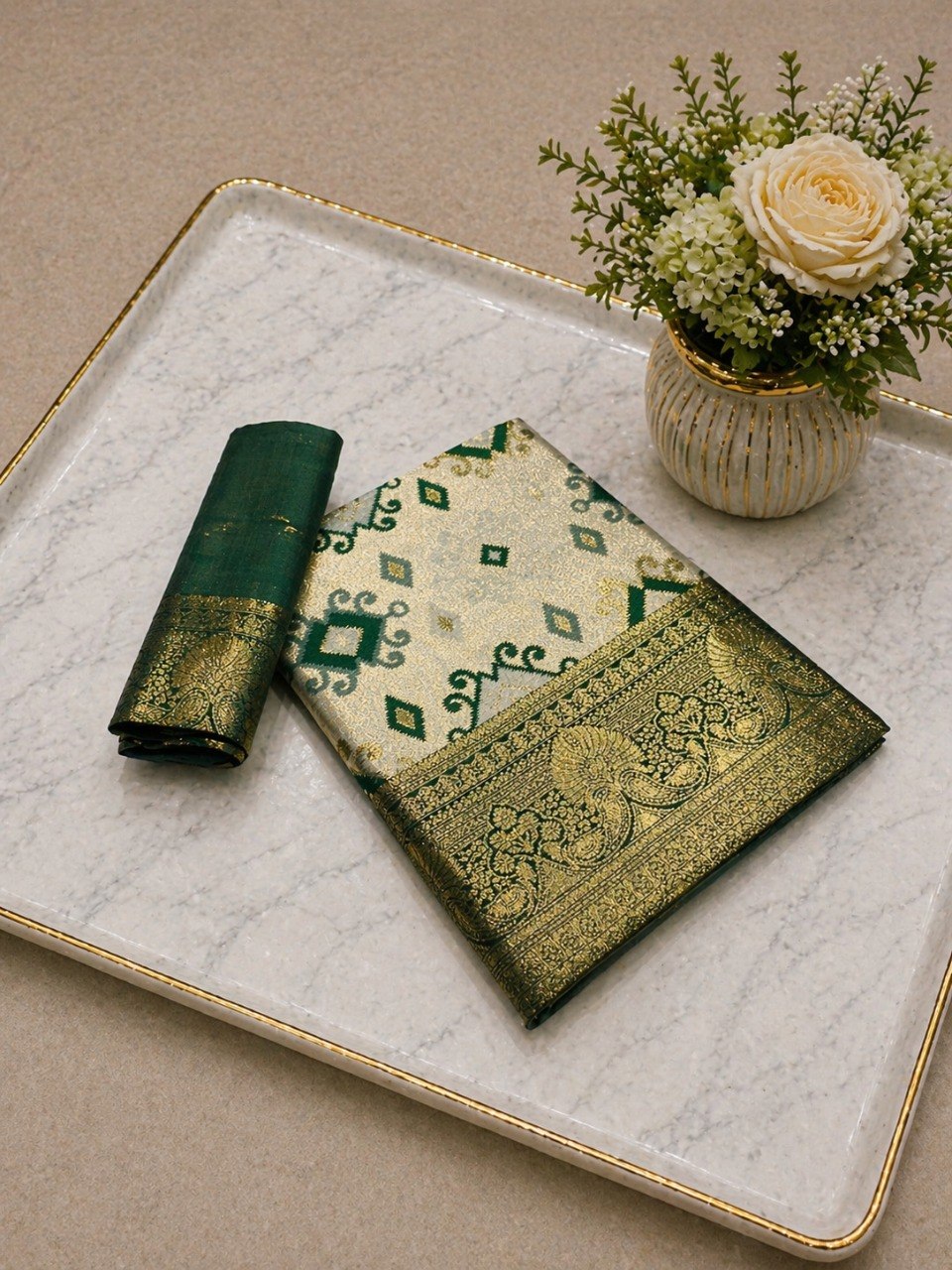 Elegant Silk Blend Saree With Traditional Zari Weaving