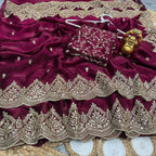 Premium Fandy Chiffon Saree with Sequins Zari Work