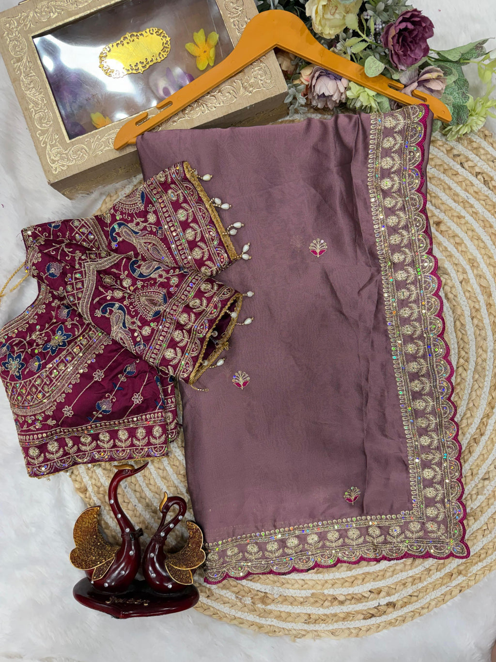 Rangoli Silk Embroidered Saree with Designer Stitched Blouse